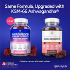 Sugar-Free Mushroom Gummies with KSM 66 Ashwagandha - Potent 10x Mushroom Supplement with Lions Mane, Chaga, Reishi, Mushroom Complex, Natural Stress Support, Calm Gummies, Nootropic Supplement