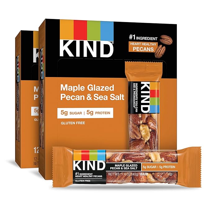 KIND Nut Bars, Maple Glazed Pecan and Sea Salt, 1.4 Ounce, 24 Count, Gluten Free, 5g Sugar, 5g Protein