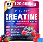 KUKALY Creatine Monohydrate Gummies for Men & Women, 8500MG Creatine Gummies Sugar Free Mixed Flavored with L-Taurine, BCAA 2:1, B12 B6 for Boost Strength, Focus & Endurance, Vegan, Non-GMO, 120pcs