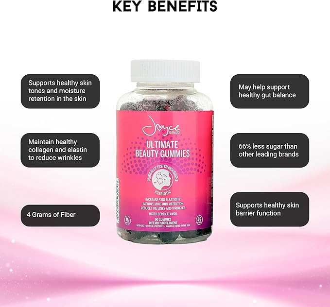 Joyce Giraud Ultimate Beauty Gummies, 30-Day Supply, Supports Skin Hydration & Healthy Skin Tone, 90 Gummies