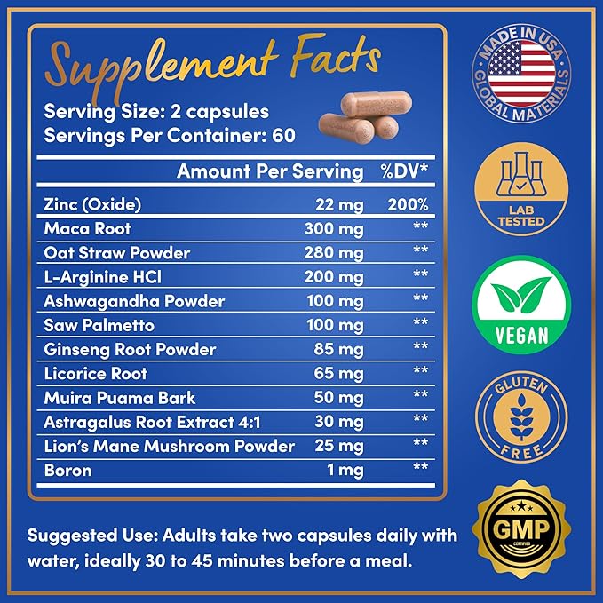 Male Fertility Supplement with Maca Root - Mens Health Conception Fertility Prenatal Vitamins Plus Natural Extracts - Prenatal Fertility Supplements for Men - 3rd Party Tested - 120 Capsules, 2 Month