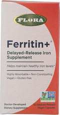 Flora Ferritin+ Delayed-Release Iron Supplement - Plant-Based Iron Supplement - Blood Cell & Energy Support - Vegan & Gluten-Free - Amber Glass Bottle - 30 Vegan Capsules