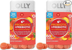 OLLY Probiotic + Prebiotic Gummy,Digestive Support and Gut Health,500 Million CFUs,Fiber,Adult Chewable Supplement for Men and Women,Peach,60 Day Supply -,60 Count (Pack of 2)