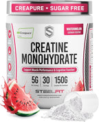 SteelFit Creapure Pure Creatine Monohydrate Powder for Men & Women, Watermelon - Flavored Creatine Gym Workout Supplements for Lean Muscle Gain, Brain Health & Strength Building - 30 Servings