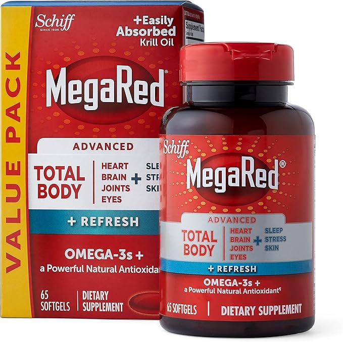 MegaRed Omega-3 Blend Total Body + Refresh 500mg Softgels, (65 Count in a Bottle), Easily Absorbed Krill Oil, to Support Your Heart, Joints, Brain & Eyes