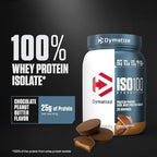 Dymatize ISO100 Whey Protein Powder Isolate, Chocolate Peanut Butter, 25g of Protein, 20 Servings, 5.5g BCAAs, Less Than 120 Cal., Gluten Free, 1g Fat, 1g Sugar, 2g Carb