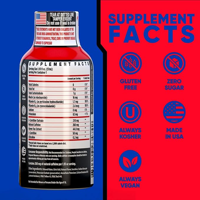 Vitamin Energy Immune+ Extra Strength Energy Shot Fruit Punch 12 Pack, 260mg Natural Caffeine, B-Vitamins, Citicoline, Green Tea, Immunity & Focus Support, Zero Sugar, Gluten-Free 1.93 fl oz