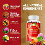 Premium Berberine HCl Weight Loss Support Gummies - 1200 mg Berberine HCl with Ceylon Cinnamon Turmeric Milk Thistle Artichoke for Metabolism Appetite Support - Sugar Free Gluten Free