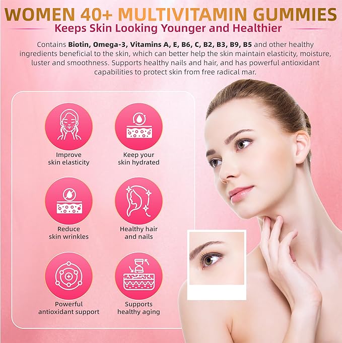 Multivitamin for Women Gummies for 40+ with Omega-3, Niacinamide, B-Complex, Lutein, Iron, Choline, Phosphatidylserine, Vitamin D3 - Vegan, Sugar Free, 60Count
