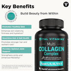 Vital Vitamins Multi Collagen Capsules (2-Pack) - Type I, II, III, V, X - Grass-Fed, Collagen Peptides Supplements, Non-GMO - for Men & Women
