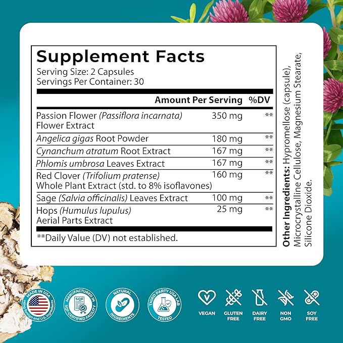 PUREHEALTH Research MenoHarmony - Herbal Menopause Supplement for Women - Female Hormone Balance for Hot Flashes & Night Sweats - with Passion Flower, Red Clover, Hops, Sage & More - 60 Capsules