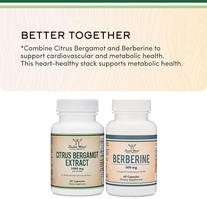 Citrus Bergamot Supplement, 1000mg, 60 Capsules - Supports Healthy Cholesterol & Triglyceride Levels - 1,000mg Servings (Bergamonte Standardization) by Double Wood