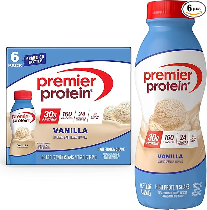 Premier Protein Shake, Vanilla, 30g Protein, No Added Sugar, 24 Vitamins & Minerals to Support Immune Health, 11.5 fl oz, 6 Pack