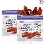 Smoked BBQ Bacon Jerky, 24g Protein Per Bag, Tender & Easy to Chew Fully Cooked Bacon, USA Made High Protein Carnivore Snacks (2 Bags)