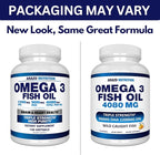Arazo Nutrition Wild Caught Omega-3 Fish Oil Concentrate – 4,080mg per Serving – High EPA 1200mg & DHA 900mg – 120 Burpless Lemon Softgels