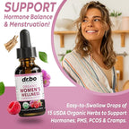 Hormone Balance for Women & PMS Relief - Women's Wellness Organic Hormonal Balance Supplements Liquid Drops & Menstrual Cramp Period Support - Raspberry Leaf, Chasteberry, Black Cohosh Supplement 1 Oz