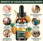 Triple Magnesium Complex Supplement, Magnesium Glycinate, Blend, Citrate Liquid Drops 1000mg with Ashwagandha, CoQ10, Vitamin B6, C, D, Zinc - Vegan Pineapple Flavor
