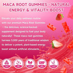 Maca Root Gummies for Women & Men, Organic Maca Root Supplement with Ashwagandha for Energy & Strength Support, Sugar-Free/Vegan/Non-GMO, Strawberry Flavor 60 Count
