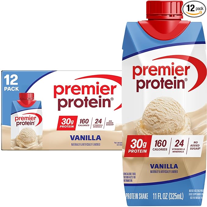 Premier Protein Shake, Vanilla, 30g Protein, No Added Sugar, 24 Vitamins & Minerals to Support Immune Health, 11 fl oz, 12 Pack