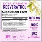 Resveratrol Blend 1800mg per Serving Supplement - Extra Strength Antioxidant Complex for Healthy Aging & Immune Support, Heart Health & Energy Support, Bioavailable Trans-Resveratrol - 60 Capsules