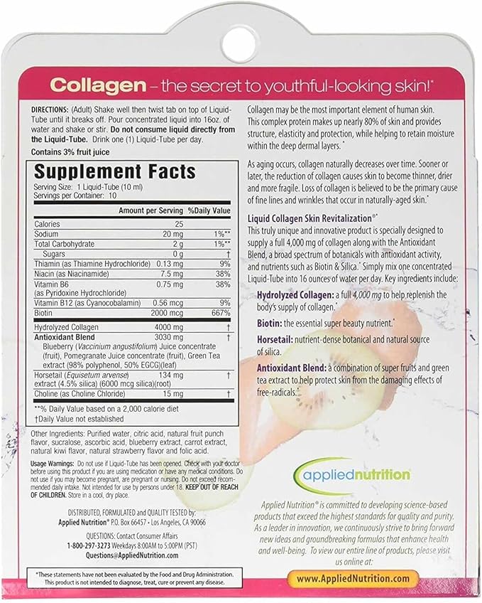 Lumintrail Liquid Collagen Skin Revitalization Dietary Supplements 10 Liquid Tubes with Pill Case