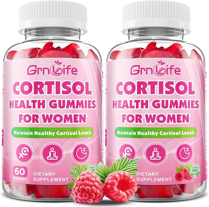 2 Pack Cortisol Gummies for Women, Cortisol Supplements Gummies with Magnesium Ashwagandha Rhodiola Rosea and L-theanine Complex for Relaxation and Zzz Support, Raspberry Flavor, 120 Count
