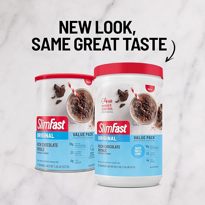 SlimFast Meal Replacement Powder, Original Rich Chocolate Royale, 10g of Protein, 22 Servings (Packaging May Vary)