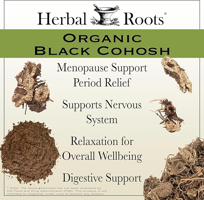 Herbal Roots Organic Black Cohosh Root | Extra Strength | Menopause and Menstrual Support for Women | 90 Capsules, Vegan
