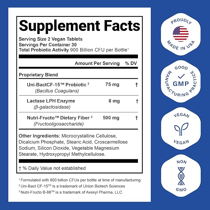 Nutrition Essentials Probiotics for Women and Men - with Lactase Enzyme and Prebiotic Fiber for Digestive Health - 80 Percent + More Potent Supplement for Gut Health Support - Vegan Formula