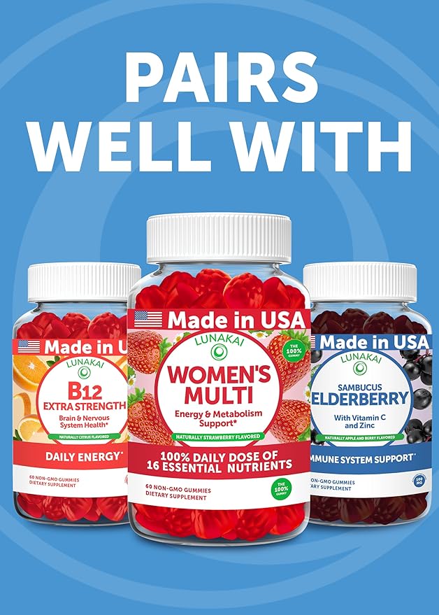 Lunakai USA Made Magnesium Glycinate Gummies with L-Theanine for Kids & Adults – 420mg Magnesium Supplement for Calm, Sleep & Stress Support - 3 Pack