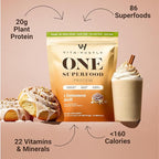 VitaHustle ONE Vegan Cinnamon Roll Protein Powder - 20g Plant Protein Meal Replacement with 86+ Superfoods & Greens, Probiotics + No Bloat Digestive Blend - Dairy Free, Gluten Free (15 Servings)
