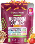 Drops Of Nature Mushroom Beauty Biotin Gummies – Tremella Lions Mane VIT C VIT E – 11-in-1 Mushroom Superfood Blend – Vegan Hair Skin and Nails for Women (Mixed Fruits, 30 Gummies)