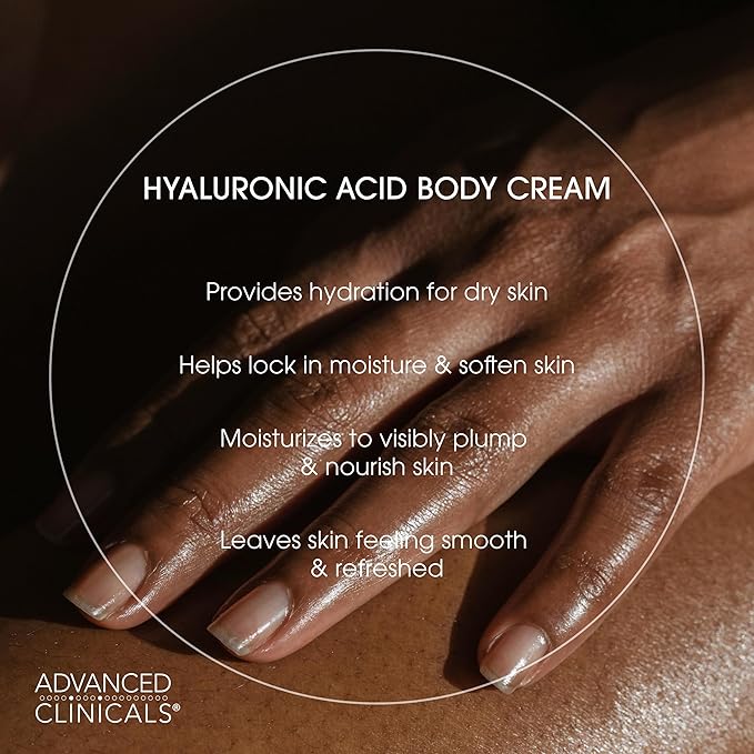 Advanced Clinicals Hyaluronic Acid Moisturizer Body Cream With Vitamin E | Hydrating Cream & Body Lotion For Women & Men To Help Improve Look of Wrinkles, Dry Skin, Crepey Looking Skin, 16OZ, 2-Pack