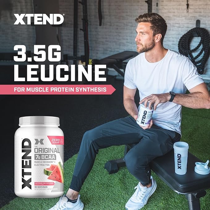 Xtend Original BCAA Powder, 7g BCAAs and 2.5g L-Glutamine for Muscle Recovery Hydration and Lean Muscle, Sugar Free Intra and Post Workout Drink with Electrolytes, Watermelon Explosion, 90 Servings