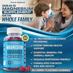 Purely Optimal Magnesium Citrate Gummies for Kids & Adults - Delicious Cherry Flavor - Sleep, Calm & Digestive Support, Relaxation, Muscle Health - Chewable Magnesium, Gluten-Free, Vegan - 90 Gummies