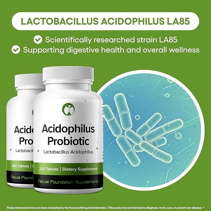 Lactobacillus Acidophilus Probiotic 240 Tablets (4 Month Supply) – Researched Strain LA85 – 3 Billion CFU – Digestive Health & Microbiome Support – GMP Certified (240, Lactobacillus Acidophilus)