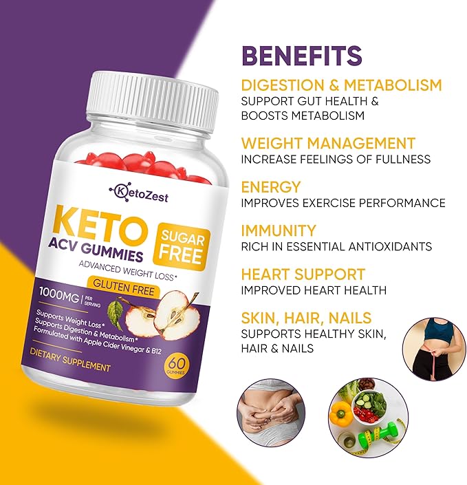 Keto Acv Gummies for Advanced Weight Loss & Belly Fat Burn - Pro Active Super Apple Cider Vinegar Gummies - Rapid Fat Burner Diet Supplement for Women Men - Sugar Free & Gluten Free (1000MG)