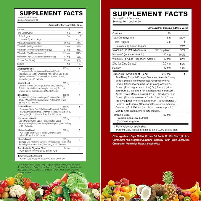 VITINITY Fruit and Veggies Supplement Gummies – Greens Gummies with Real Fruits & Vegetables – Vegan Fruit Gummies & Super Greens Gummies for Adults & Kids, 60 Count (30 Day Supply)