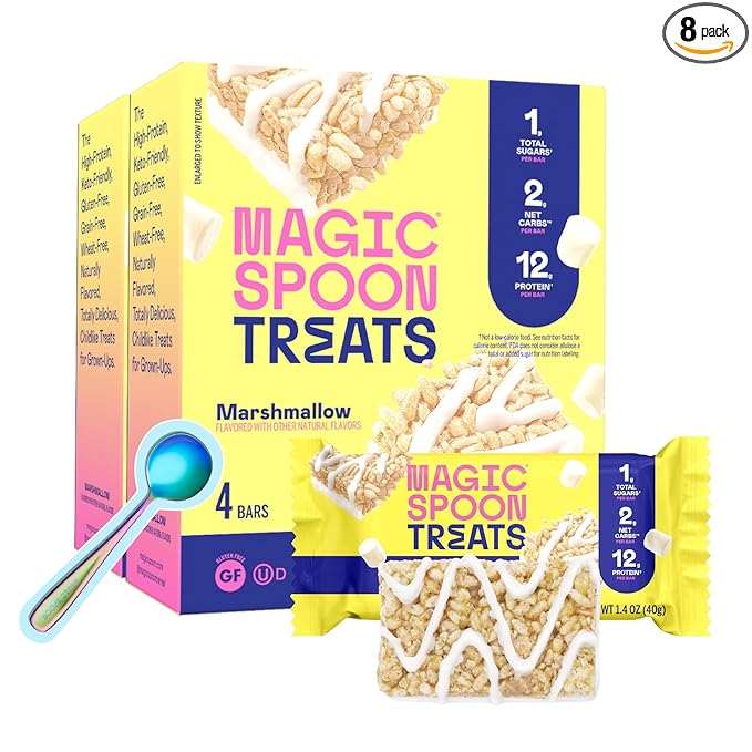 Magic Spoon Treats - 8 Gluten Free Protein Bars, Marshmallow - High Protein Gluten Free Snack - Sugar & Grain Free Protein Cereal Bar - Low Carb & Keto Friendly - Healthy Snacks for Adults