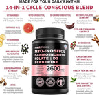 14-in-1 Women’s Inositol Complex Supplement – 40:1 Myo & D-Chiro Inositol with Folate, Vitamin D3, Zinc, Magnesium & Botanicals for Hormone & Feminine Wellness Support – (120 Capsules) (Pack of 1)