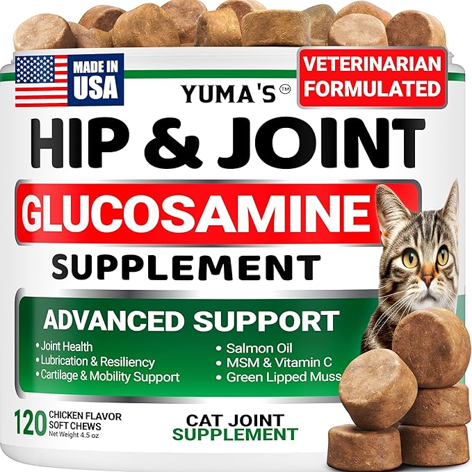 YUMA'S Cat Hip and Joint Health Supplement Chews – Advanced Glucosamine for Cats – MSM, Chondroitin & Omega-3 Salmon Oil – Supports Mobility, Joint Pain Relief, Cat Vitamins for Indoor & Outdoor Cats