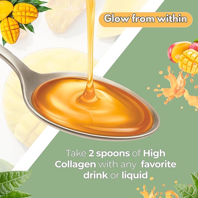 Best liquid collagen (mango flavor) US made & Lab tested sugar free premium peptides for women & men. powerful 10000 mcg Biotin+ 8000 mg hydrolyzed for anti aging glowing skin hair, nail+ joint-16floz