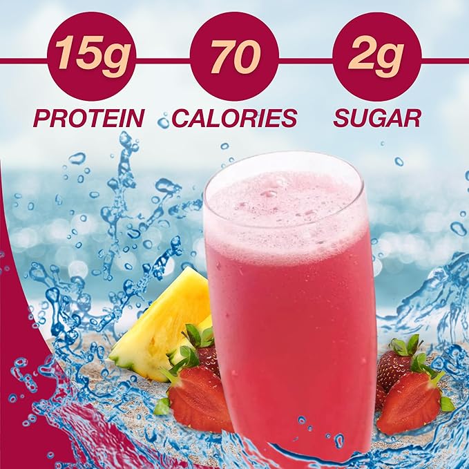 ProtiDIET Tropical Fruits flavored Concentrated High Protein Drink, Fat Free, Low Sugar, Low Sodium Nutritional Drinks to Support an Active Lifestyle - 7 Powder Pouches Per Box