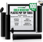 Kopperko Plastic Pill Containers (116mm, 4.6 Inch 100-Pack) Child Resistant Smell Proof Tubes, Black Tube for Spices | Smell Proof, Airtight, UV Resistant & Waterproof (Black Plastic)