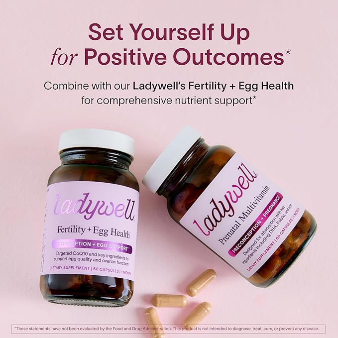 Ladywell Prenatal Multivitamin | Conception, Pregnancy & Postpartum | Key Ingredients Including DHA, Folate & Iron | Expertly-Formulated & Tested | Designed for Absorption with Nausea Support, 2-Pack