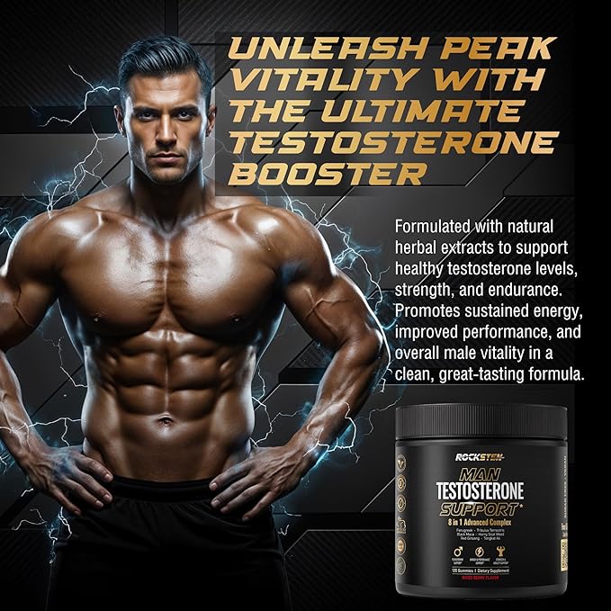Testosterone Booster Gummies for Men - Enhancement Chews to Boost Testosterone for Energy Stamina Performance & Workout Support - Male Health Enhancing Supplement for Libido & Muscle Growth