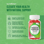 NutraPep Probiotic Kombucha Gummies - Women Men Probiotic Prebiotic Probiotic Blend for Gut Health Bloating Metabolism Support with Slippery Elm Bark Dandelion Root - Vegan Gluten Free Apple Flavor