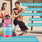 Creatine for Women, 120 Counts Creatine Monohydrate Gummies - No Bloating - Creatine Pre and Post Workout Chewables Supplement with Taurine & B6 - for Recovery, Strength, Energy & Booty, Performance