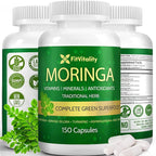 150 Veggie Moringa Premium Capsules –Moringa Leaf, Ginkgo Biloba Leaf, Turmeric Extract, Ashwagandha & Tulsi Holy Basil – 100% Natural Herbal Blend.