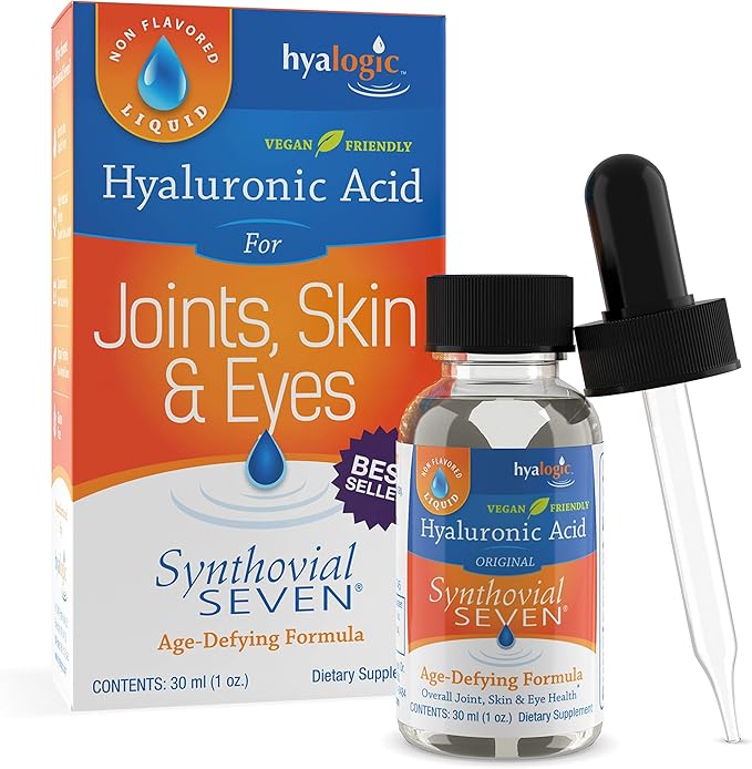 Hyalogic Synthovial Seven Liquid Hyaluronic Acid – Vegan Oral Joint & Skin Supplement, High Molecular Weight, Pure Hydration Support Supplements, 1 oz